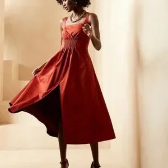 Banana Republic x Harbison Rust Colored Midi Sleeveless Dress Women's  NWT - Picture 2 of 5